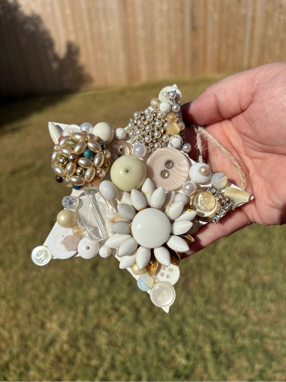 Hand Crafted White and Pearl Star Ornament